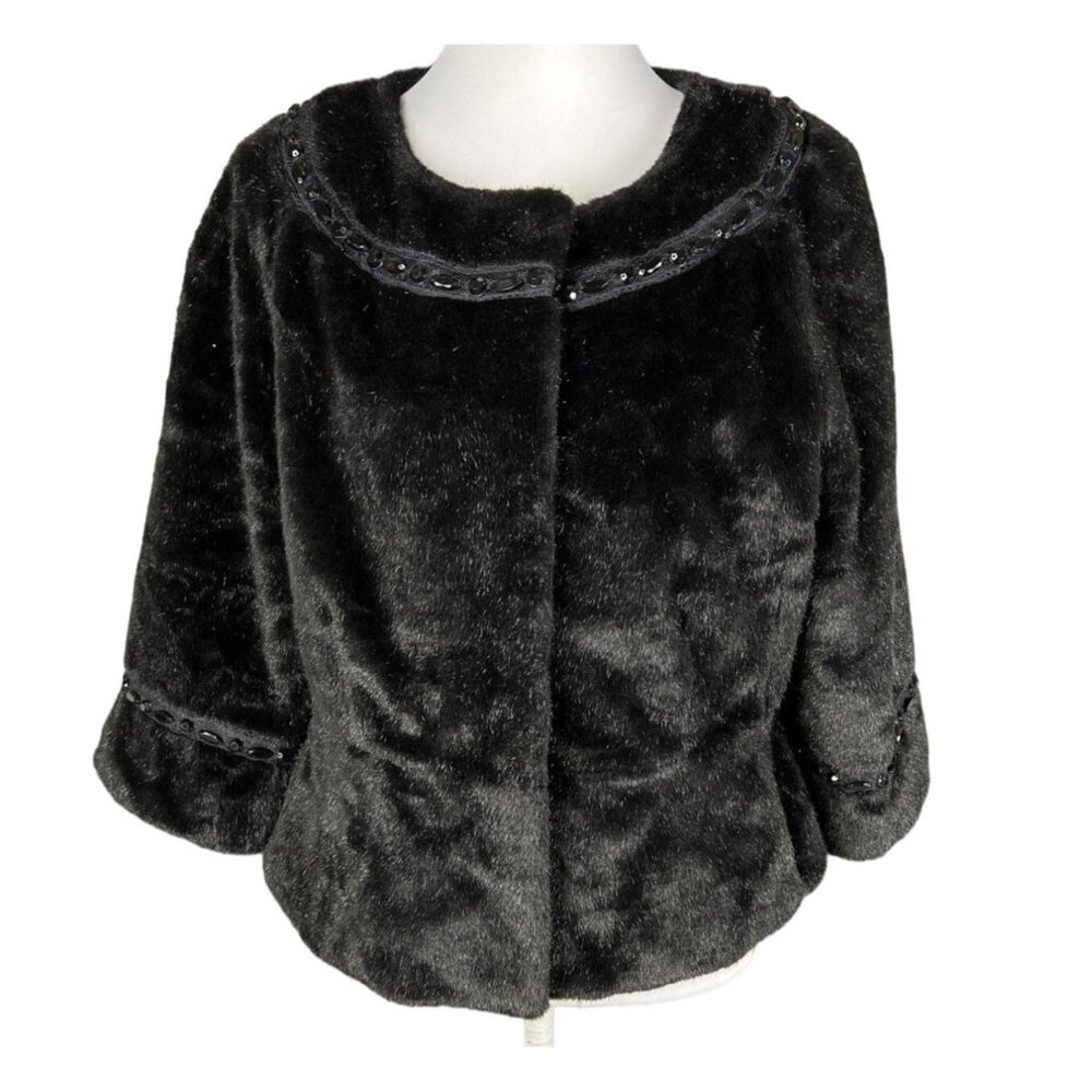 Terry Lewis Classic Luxuries Embellished Faux Fur Bolero Coat size M